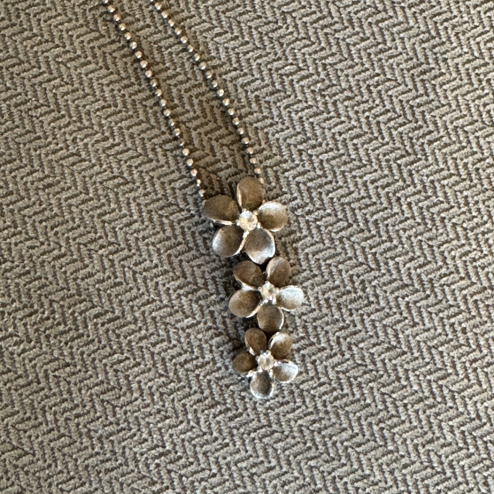 Denny Wong Platinum Silver Plumeria White Sapphire Flower Pendant Necklace